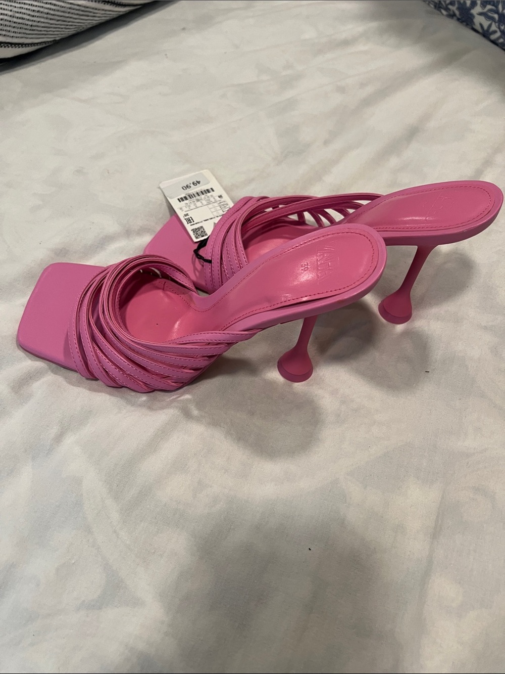 ZARA Hot Pink Multi-Strap Square-Toe Stiletto Mules - Picture 4 of 4